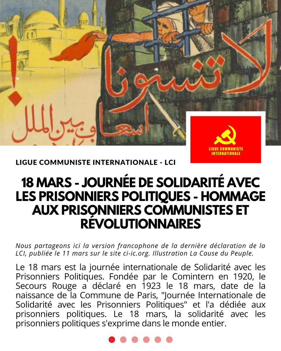 Cause_du_Peuple's tweet photo. 🔴⚡ 18 MARS – JOURNÉE DE SOLIDARITÉ AVEC LES PRISONNIERS POLITIQUES - HONORER LES PRISONNIERS COMMUNISTES ET RÉVOLUTIONNAIRES

Nous partageons ici la version francophone de la dernière déclaration de la Ligue Communiste Internationale - LCI.

https://t.co/LdYjwnAkLF https://t.co/S9oWR3xXCL