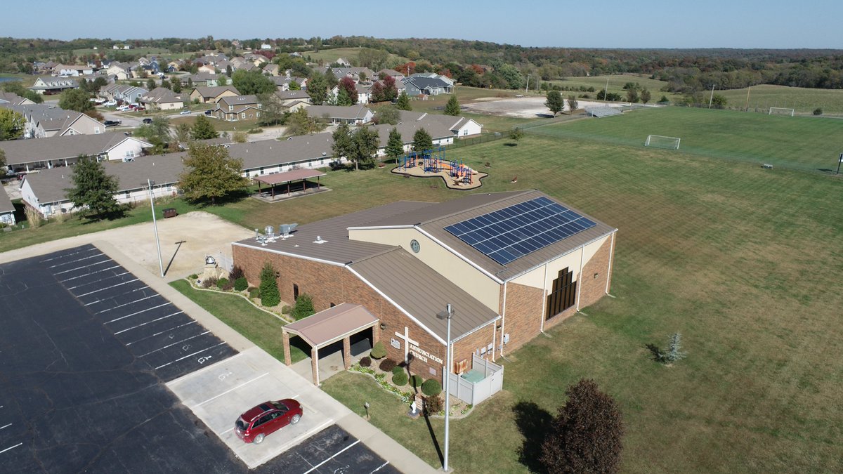 PowerTomorrow's tweet image. We loved working with the great people at Annunciation Catholic Church in Baldwin City, KS on this project. With new incentives and financing, your church solar installation can be cash positive from day one — explore sustainable energy with Cromwell: cromwellsolar.com/knowledge-cent…
