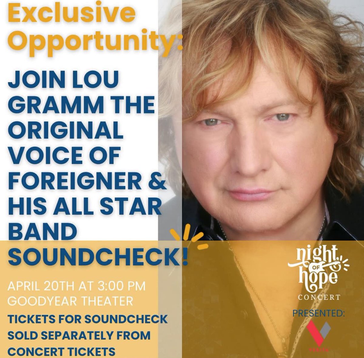 Soundcheck VIP event with Lou Gramm All Stars in Akron Ohio 4-20-2024 to benefit the Carson Strong Foundation #nightofHope
Tickets givebutter.com/VIPSOUNDCHECK
#carsonstrong #pediatriccancer #givehope #childhoodawareness #chmf #giving #nightofhope #lougramm #foreigner #nonprofit