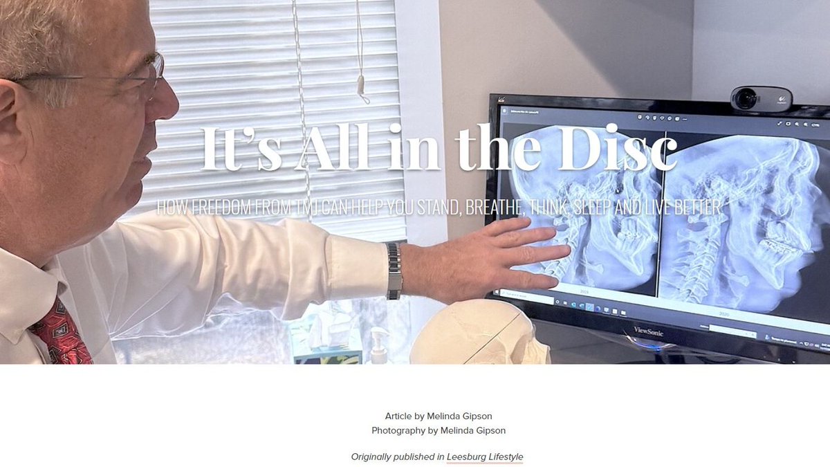 Dr. Brown talks to Melinda Gipson (Leesburg Lifestyle reporter) about what we do, how we diagnose the problem, the importance of the TMJ’s disc, how it relates to the rest of your body. Read more... citylifestyle.com/articles/its-a…
#TMDpain #jawpain #sleepdisorder #TMJTherapy #snoring