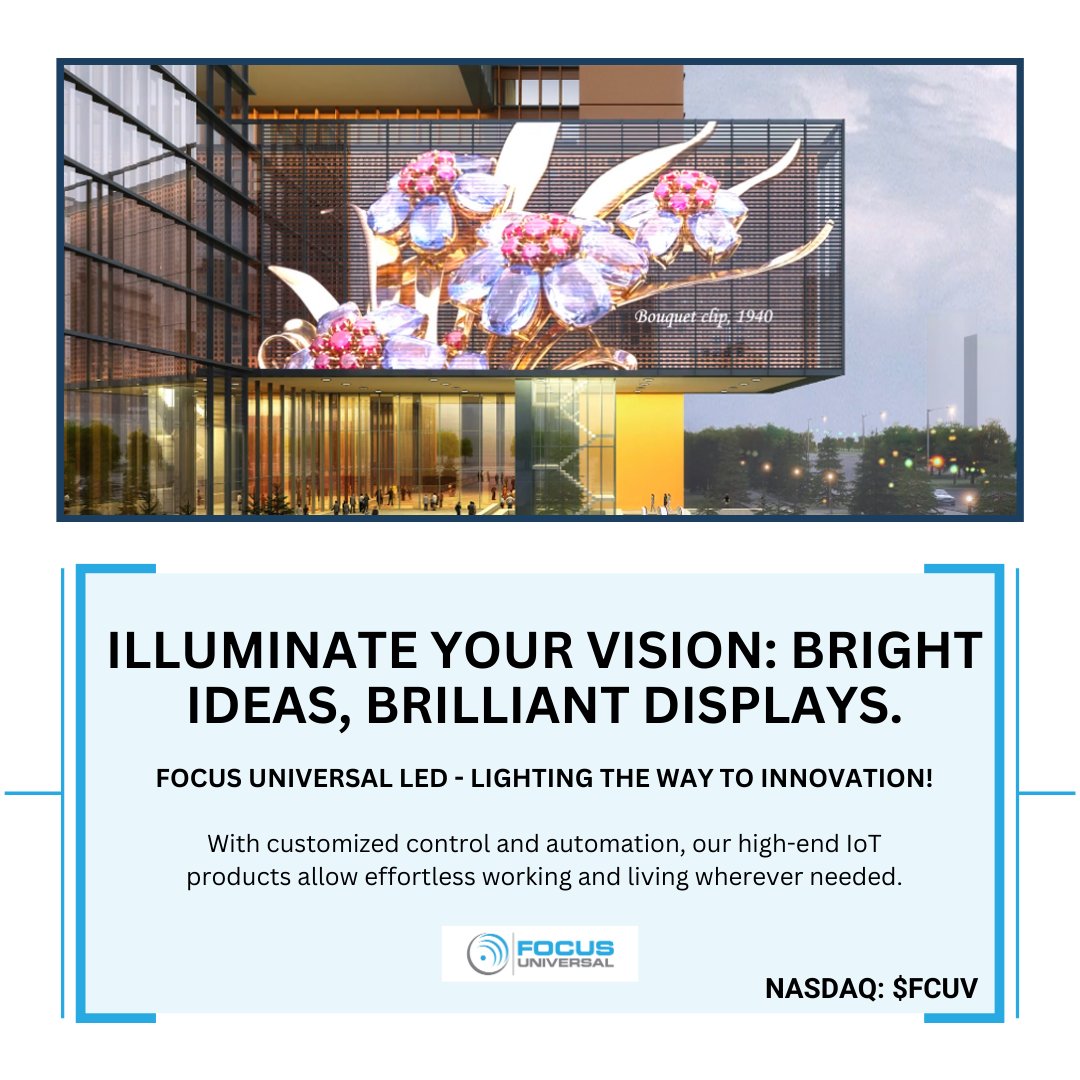 Elevate your space with <a href="/Focus_FCUV/">Focus Universal</a> (<a href="/Nasdaq/">Nasdaq</a>: $FCUV) #LEDDisplays. 

Perfect for residential &amp; commercial use, our displays not only amp up visuals but also save energy. Ready for a marketing revolution? Step into the future with #FocusUniversal. 

focusuniversal.com