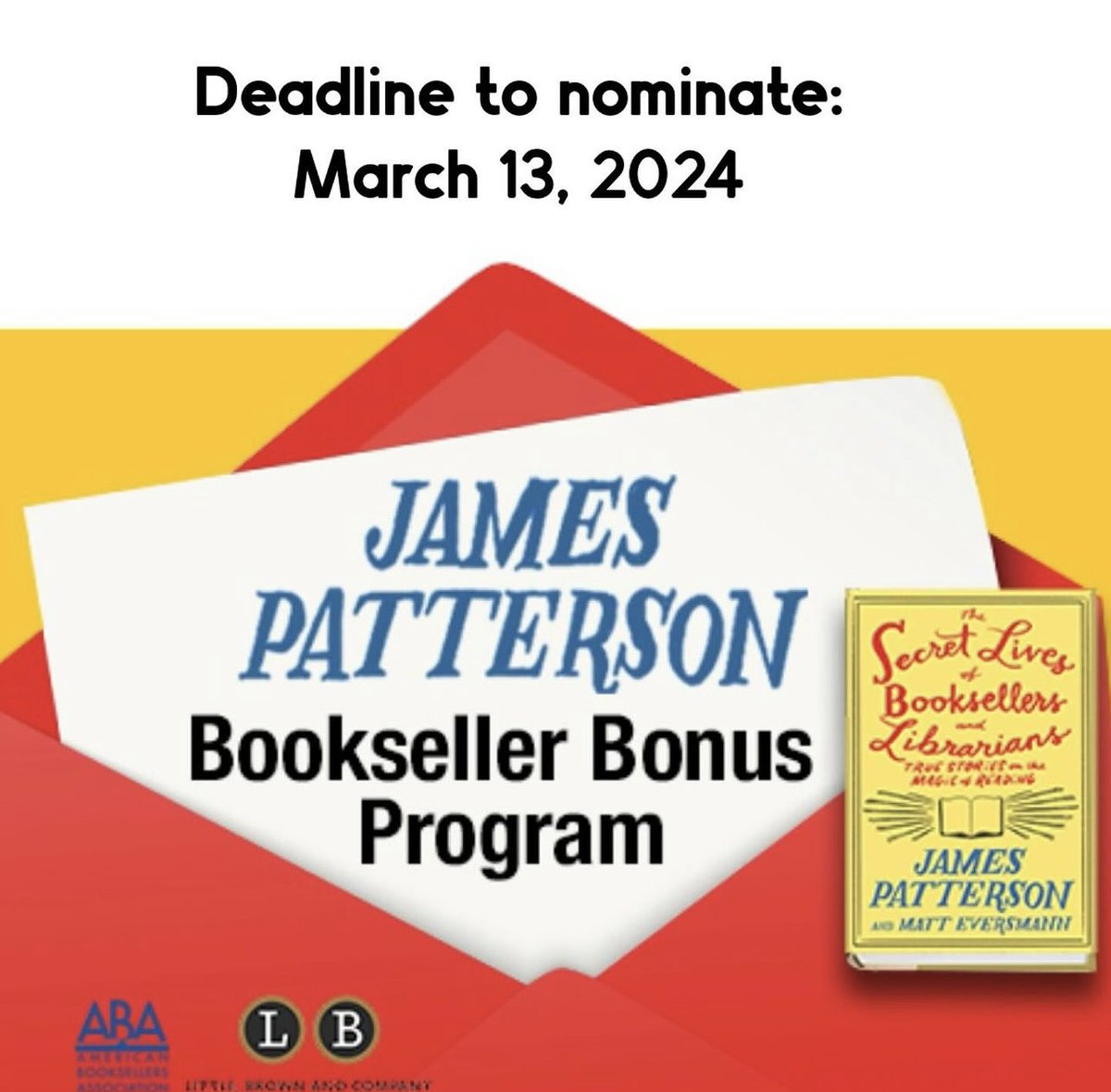 Today is the last day to nominate booksellers for the James Patterson Bookseller Bonus Program! Nominate here: jotform.com/form/240256268…