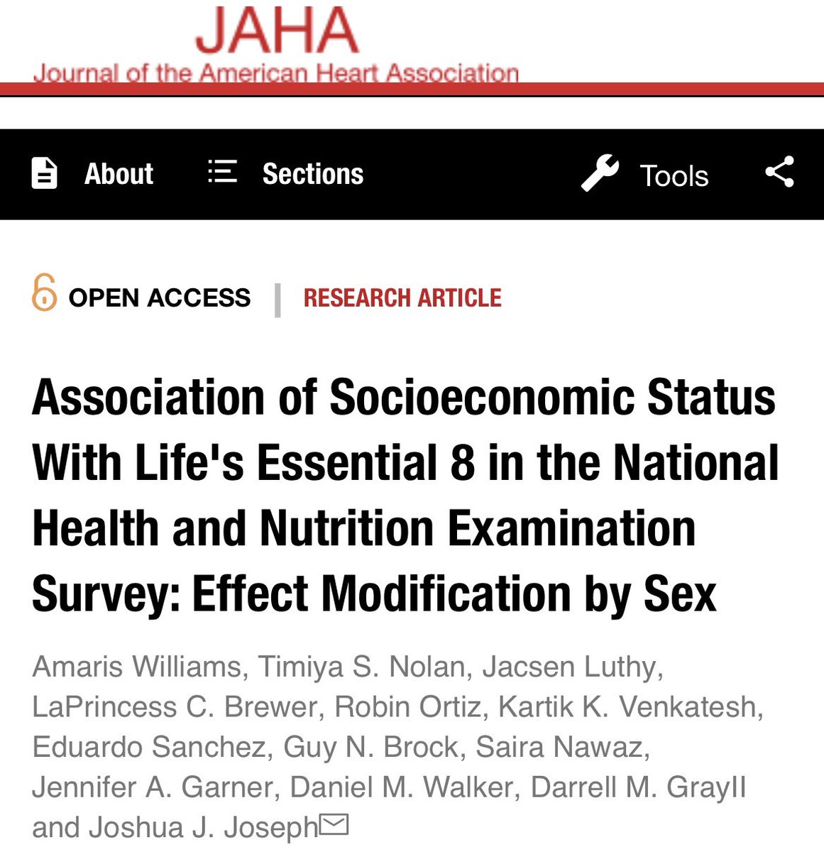 📣New publication alert 📣   Our very own @DrLaPrincess & colleagues @TSNolanPhD @joshuajosephmd @DMGrayMD @DrRobinOrtiz @KartikVenk84 recently published a paper in @JAHA_AHA on the association of socioeconomic status w #LifeEssential8 for each sex.   📄🔗dx.doi.org/10.1161/JAHA.1…