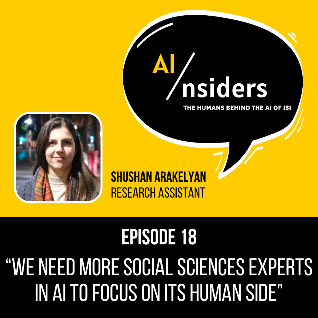 AI/nsiders, ISI's podcast, is hosted by AI Division Director Adam Russell. In this week's episode, @sharakelyan, a research assistant at ISI, discusses a type of human behavior she finds fascinating, unexpected and unexplainable. Listen now: bit.ly/49NbiiM