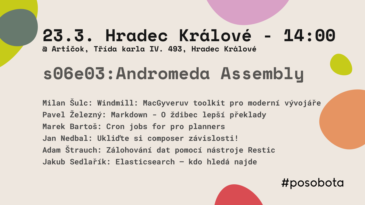 V březnu zavítáme po delší době do Hradce Králové.
❗pozor, tentokrát předposlední sobota
Registrace na posobota.cz/registrace