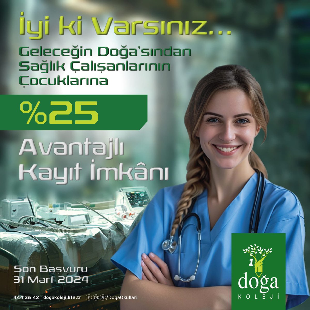 Doğa Koleji olarak sağlık çalışanlarının yanındayız!
Geleceğin Doğa’sından hakkı ödenemeyecek sağlık çalışanlarının çocuklarına %25 avantajlı kayıt imkânı sağlıyoruz. İyi ki varsınız…
Bilgi ve kayıt için: dogakoleji.k12.tr/kayit/
<a href="/KvancBarlas/">Kıvanç Barlas 🇹🇷</a> 
<a href="/basaraksoy/">Başar Aksoy</a>
