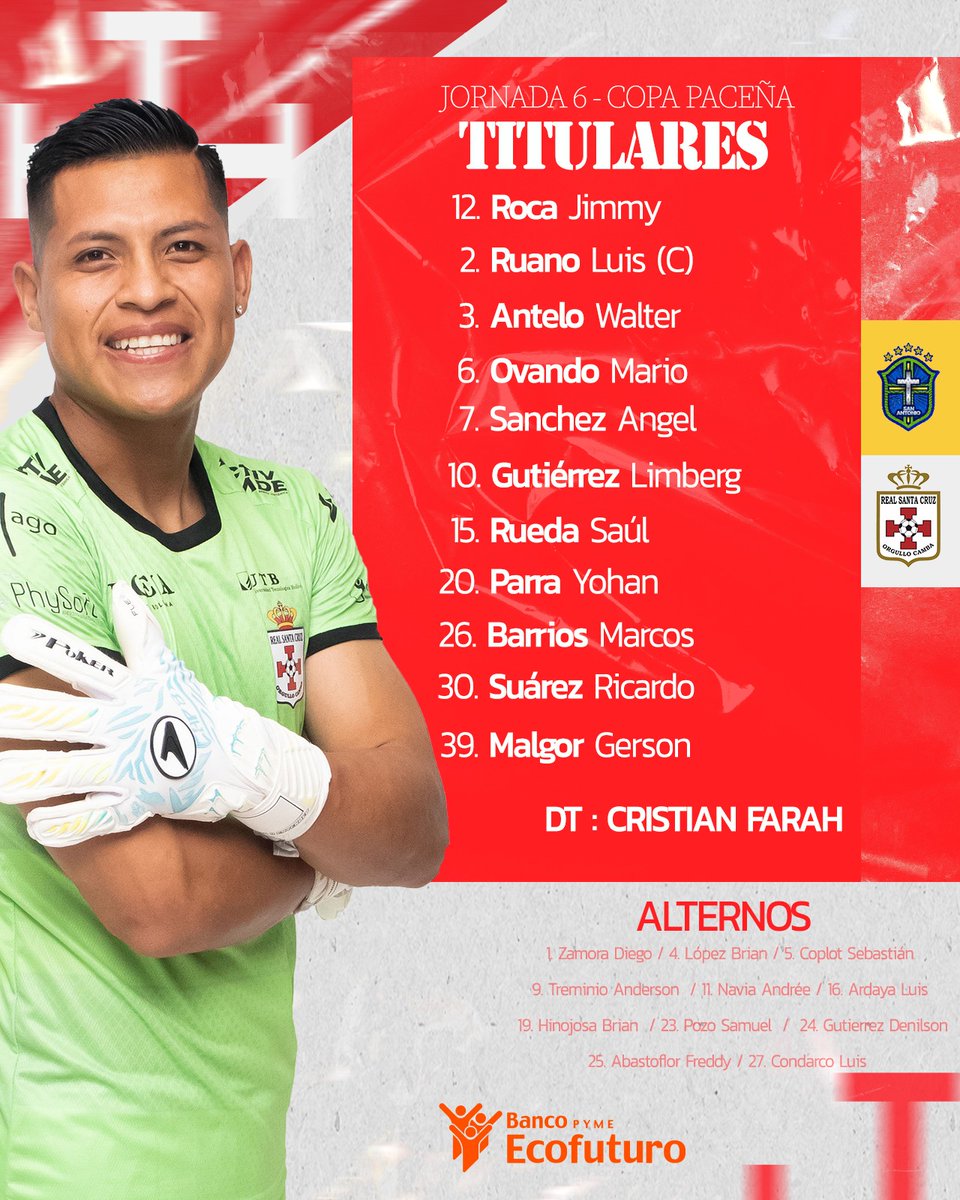 Real_Santa_Cruz's tweet photo. ¡NUESTROS 11 PARA EL DUELO DE HOY! 🦁⚔️
#OrgulloCamba
Los titulares son presentados gracias a @bancoecofuturo https://t.co/z7Apao94wp