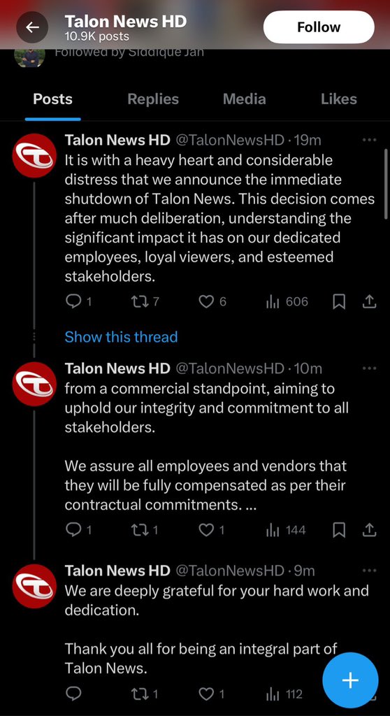 Talon Media Network Has been shutdown 😟 افسوس ناجانے کتنے لوگ بیروزگار ہوگئے ___ کوئی بھروسہ نہیں میڈیا انڈسٹری کا __ پرائیویٹ نوکری میں آپ جتنی بھی محنت کرلیں جاب کی گارنٹی نہیں ہوتی ___ @TalonNewsHD