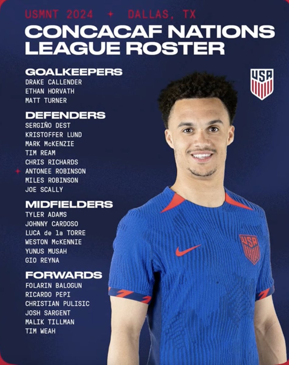 usmntonly's tweet photo. USMNT NATIONS LEAGUE ROSTER HAS BEEN ANNOUNCED!!!

TYLER ADAMS AND GIO REYNA ARE ON THE ROSTER. https://t.co/11QOuIQxTs