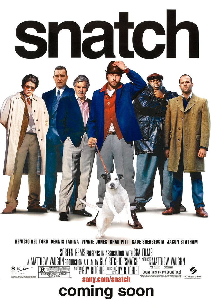 #NowWatching #FilmX 

#Snatch (2000)

#BradPitt #JasonStatham #VinnieJones 

'Good dags. D'ya like dags?'