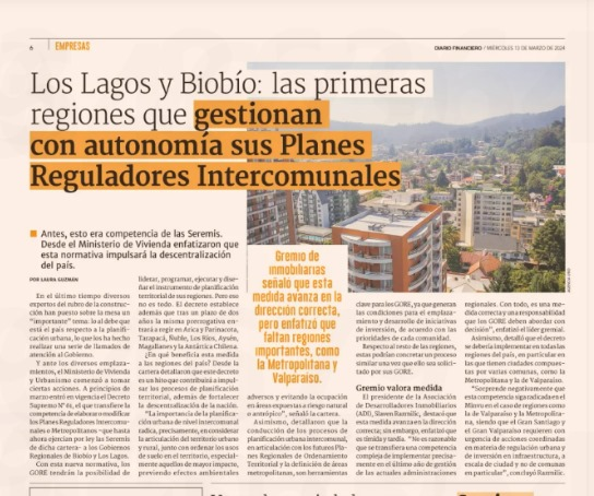 Slaven Razmilic en DF "'No es razonable que se transfiera una competencia compleja de implementar precisamente en el último año de gestión de las actuales administraciones regionales. Con todo, es una medida correcta y una responsabilidad que los GORE deben abordar con decisión"