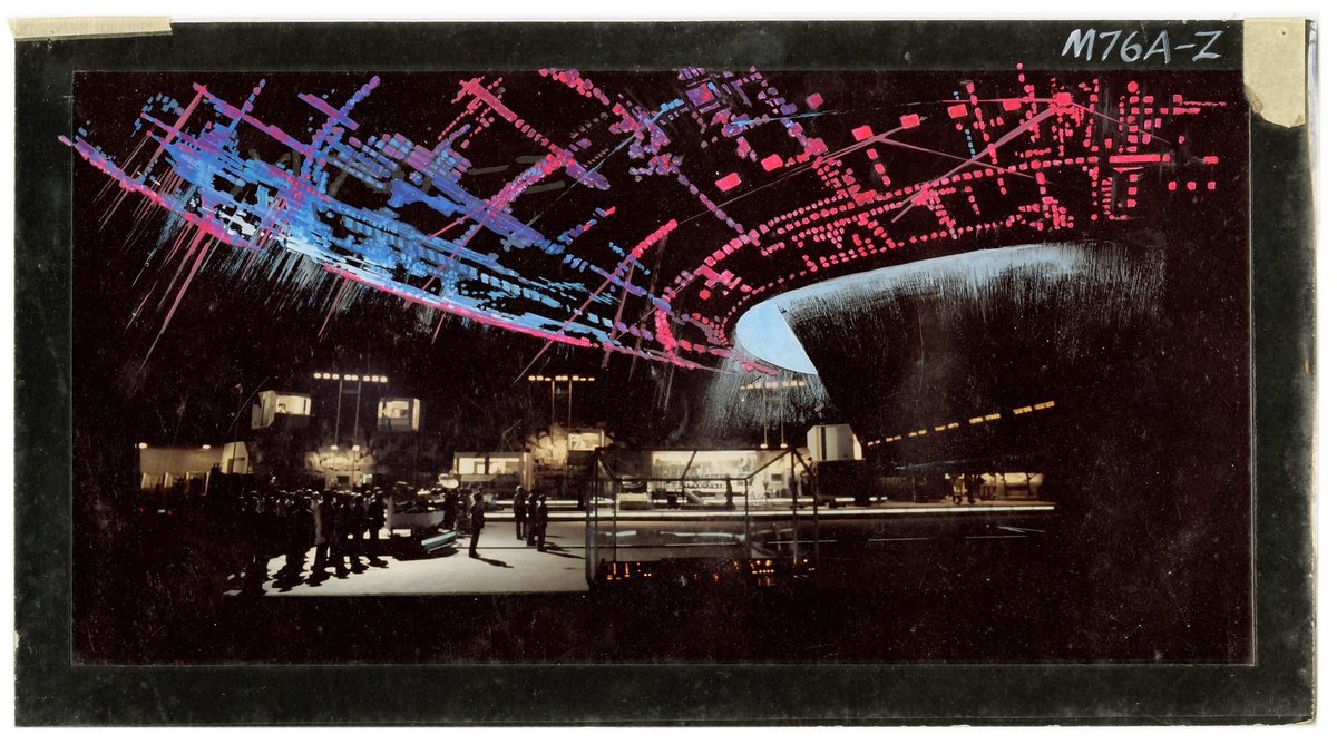 Production illustration on cel overlay by George Jenson. Created to plan one of the composite shots of the Mothership arrival in Close Encounters of the Third Kind (1977).