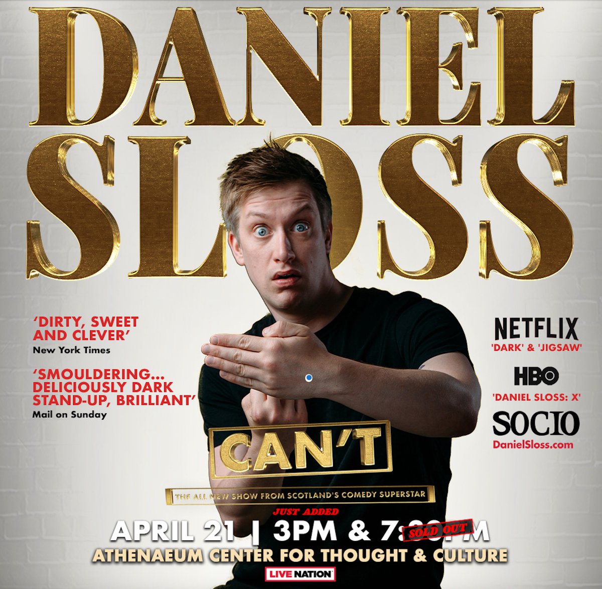 CHICAGO! We've added an extra 3pm show on 21 April cos the evening performance is sold out. Hope to see you at the Athenaeum Center or maybe somewhere else in the US on my final tour of CAN'T. All tickets and links: danielsloss.com/tour/