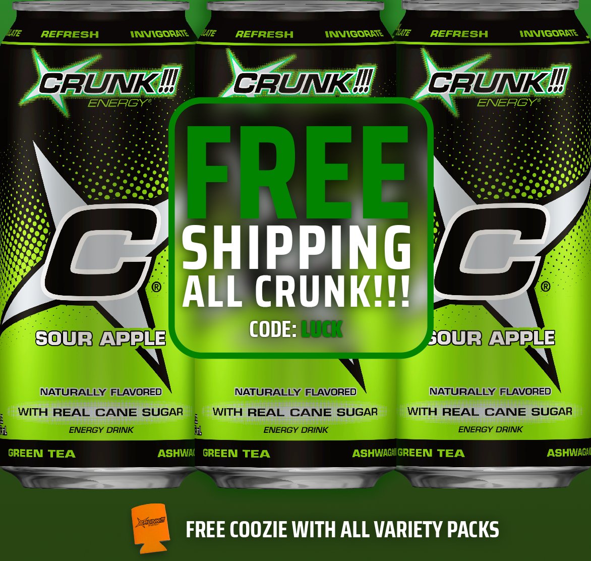 It might not bring you luck but it will definitely give you energy! Free shipping happening now. 
bit.ly/crunkluck