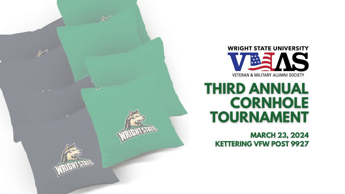 WrightStateVMAS's tweet photo. We're under 2 weeks out from the 2024 Cornhole Tournament! There's still time to register as a player or spectator: https://t.co/7h3ptbUKg5 https://t.co/LgxwzaGiGF