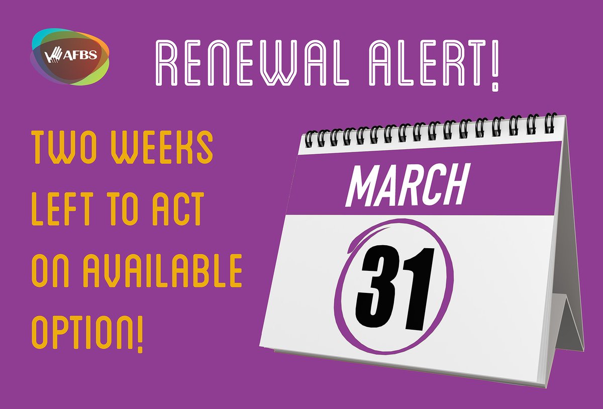 Members, you have two weeks to check your personalized insurance statement 📄 to see your calculated Benefit Level and any available option ✔️. The deadline to act is March 31 🗓. Learn more at bit.ly/3VipBro Please note that the AFBS’ offices are closed for Good Friday.