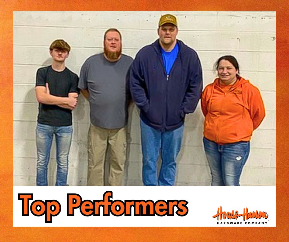 House-Hasson’s Prichard Top Performers for January! Jacob Carly in Receiving, Will Arvin in Order Department, Barry Runyon in Loading Dock, and Meg Fitchpatrick in Inventory Control. Your dedication is appreciated, thank you for all you do! #househassonhardware