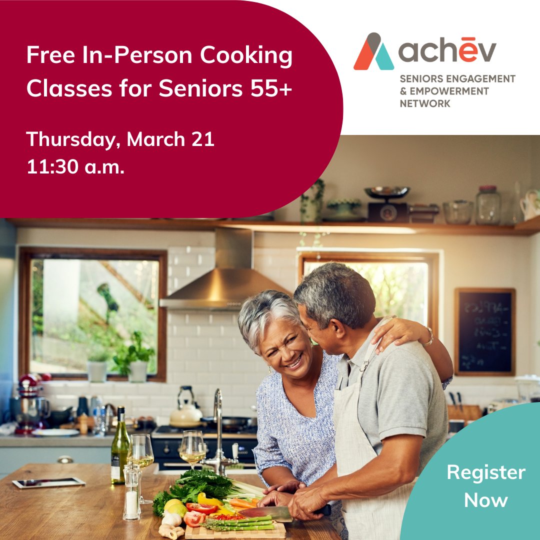 Are you a #senior and want to learn new recipes and cooking techniques from an expert chef? Attend our free in-person #cookingclass on March 21 at 11:30 a.m. to meet with other seniors to cook and eat together. Register before March 19 to book your spot: bit.ly/3SyIzXG