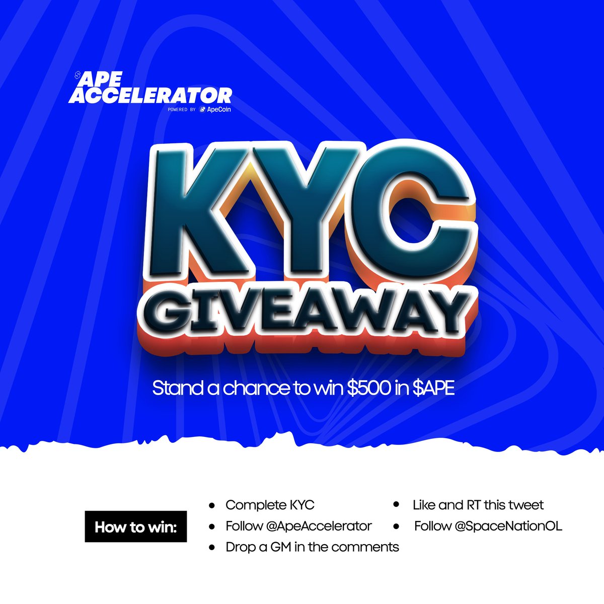 $APE Accelerator (@apeaccelerator) on Twitter photo Want a chance to win $500 in $APE AND join our first $APE Launchpad sale with <a href="/SpaceNationOL/">Space Nation 🛸</a>?!
🪪 Complete KYC (Link in Bio)
🩷 Like + RT this tweet
🦍 Follow <a href="/ApeAccelerator/">$APE Accelerator</a>
🧑🚀 Follow <a href="/SpaceNationOL/">Space Nation 🛸</a>
☀️ Drop a GM in the comments!
Hurry! Winners will be revealed on March 20th Want a chance to win $500 in $APE AND join our first $APE Launchpad sale with <a href="/SpaceNationOL/">Space Nation 🛸</a>?!
🪪 Complete KYC (Link in Bio)
🩷 Like + RT this tweet
🦍 Follow <a href="/ApeAccelerator/">$APE Accelerator</a>
🧑🚀 Follow <a href="/SpaceNationOL/">Space Nation 🛸</a>
☀️ Drop a GM in the comments!
Hurry! Winners will be revealed on March 20th