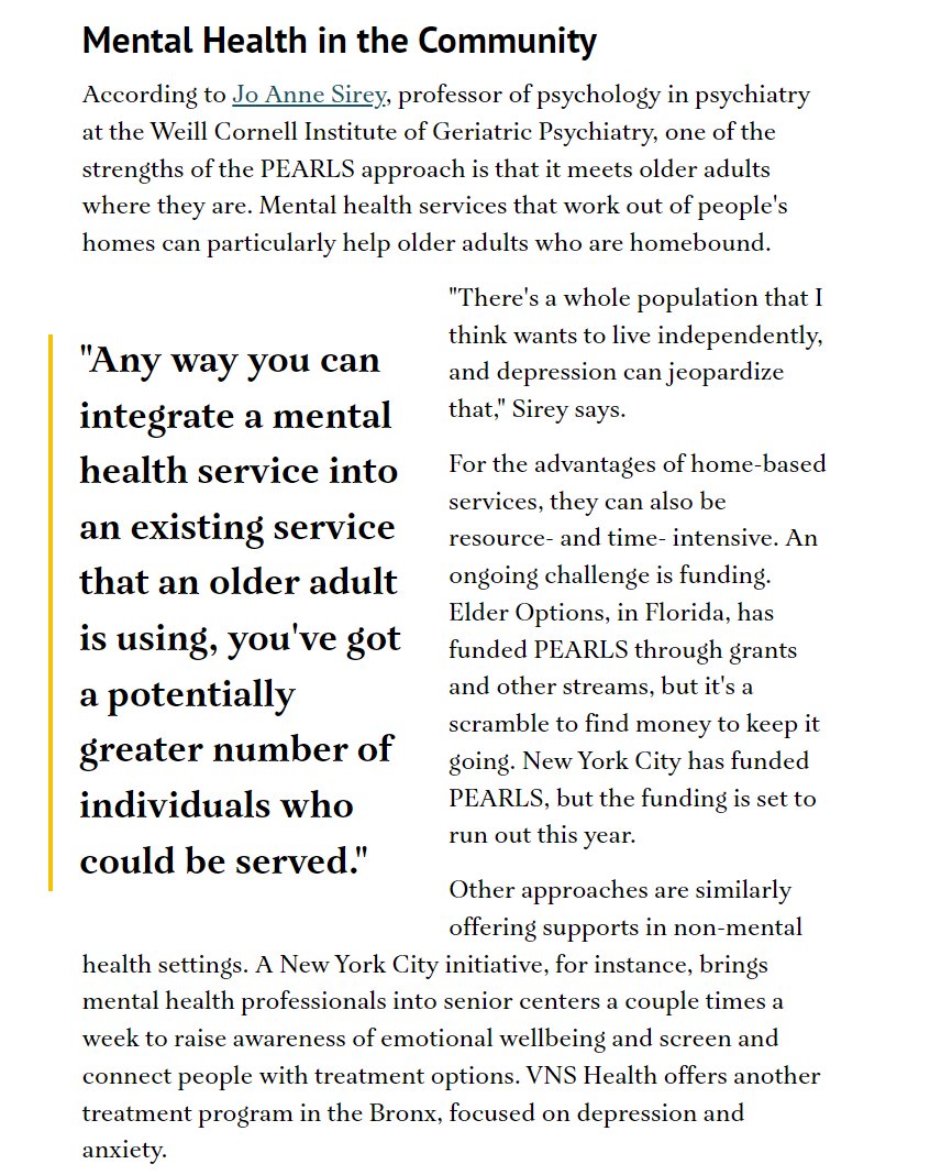 SireyLab's tweet photo. Our PI Dr. Sirey is quoted in an article on the news site Next Avenue! 📰
Read more: https://t.co/0LLpgrWJtt

For programs bringing services to older adults, https://t.co/IRYHBfOmU4 also delivers psychosocial interventions in NYC that clients can access virtually and in centers. https://t.co/yrpiNX9o28