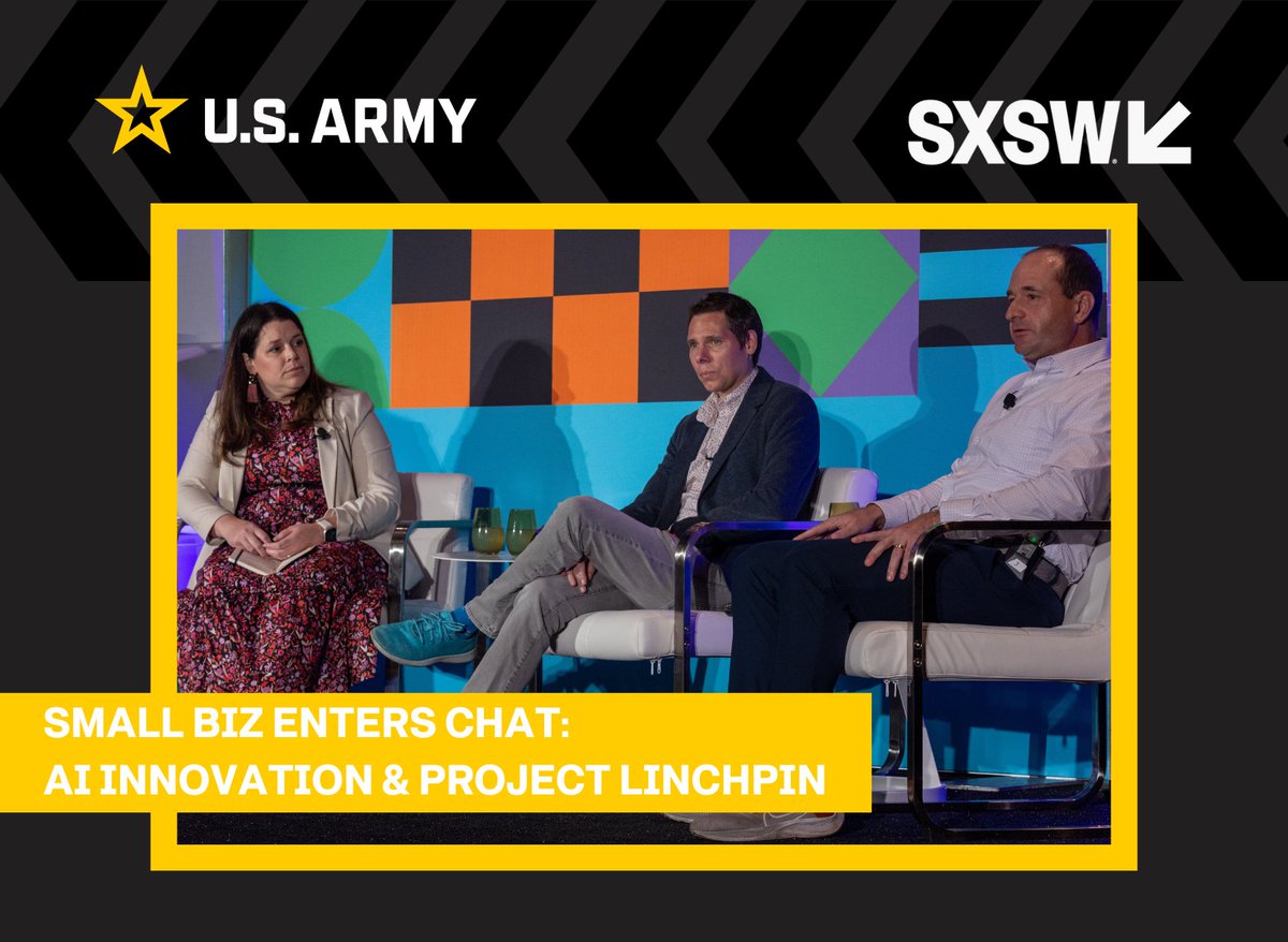 During the “Small Biz Enters Chat: AI Innovation & Project Linchpin” panel @sxsw, MAJ Patrick “Nick” Staha & Dr. Matthew Willis with @ArmyASAALT, and Brandi Szczesny with @USArmy PEO IEW&S, discuss the Army’s digital transformation objectives to leverage cutting-edge technology.
