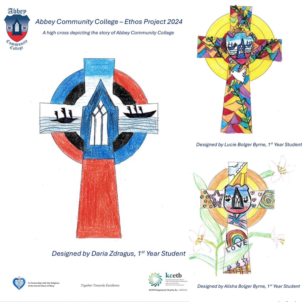 As part of this year’s Ethos Project, we asked students to design a High Cross depicting the story of Abbey Community College. Congratulations to our winners who were awarded their prizes today for their designs. Such talent! @KCETB_Schools @ETBIreland #togethertowardsexcellence