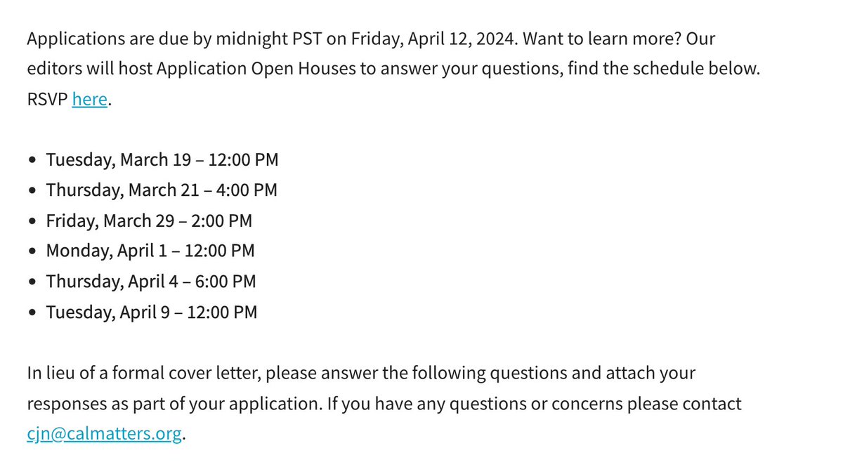 We're looking for our 2024-2025 @collegebeatCA fellows! Interested in the program but want to learn more? RSVP for an upcoming Application Open House on our application page: cal.news/24cjn25