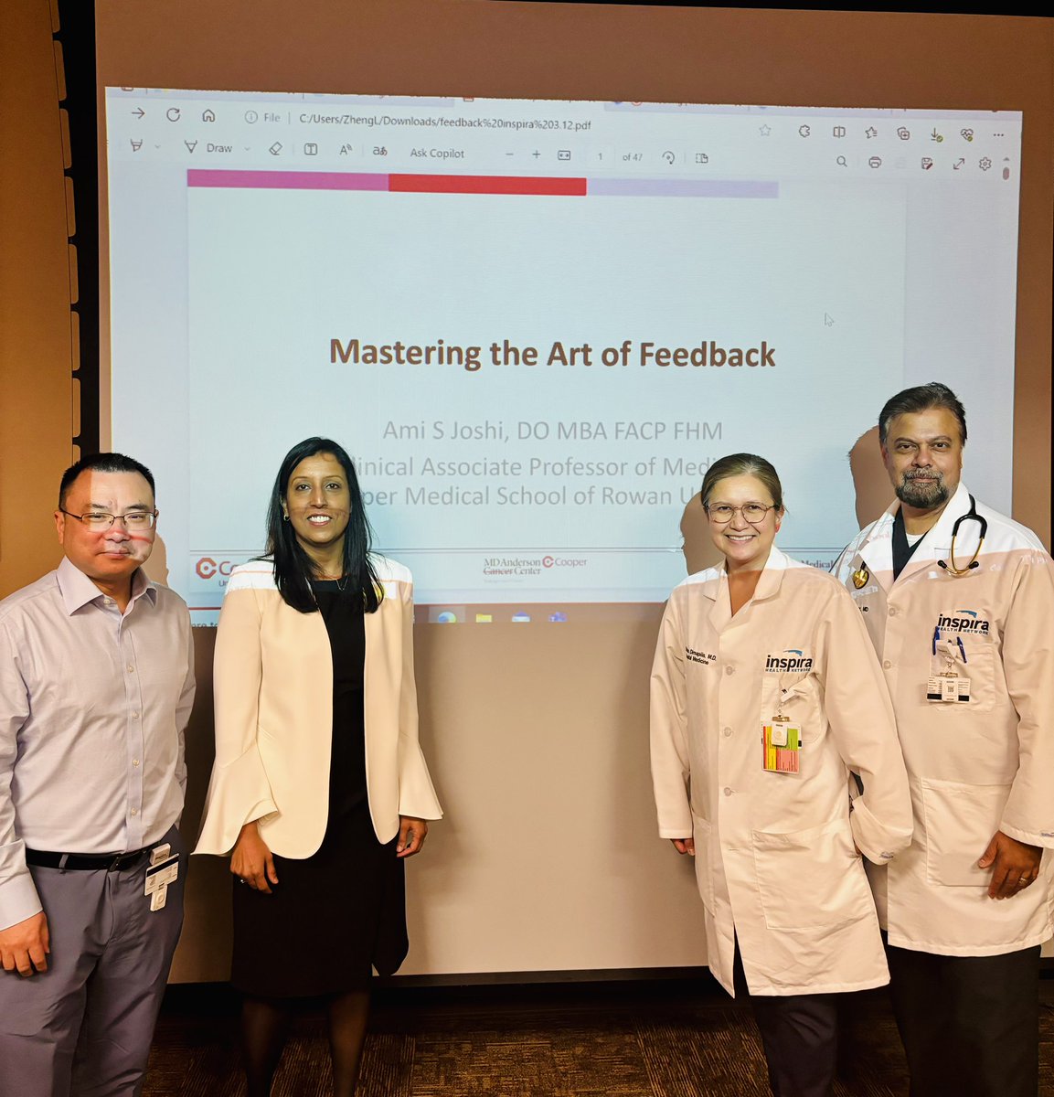 Thanks to Drs. Zheng and Borrra for the opportunity to share tips on giving effective feedback. Great reconnecting with old colleagues @Mannymungekar @christinaoratedimapilis @Inspira__Health @CooperHealthNJ @CooperGME @CooperHospMed #medicaleducation #coaching #gme