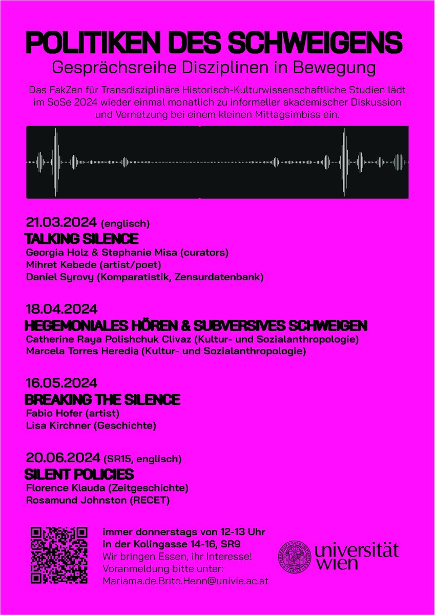 📢After last semester's success, we're back with our informal lunchtime event, 'Disziplinen in Bewegung.' Starting next Thursday, join us at 12pm CET. This semester, we're exploring the politics of #silence. ®️ Register via DM.🥯Food provided! More info👇