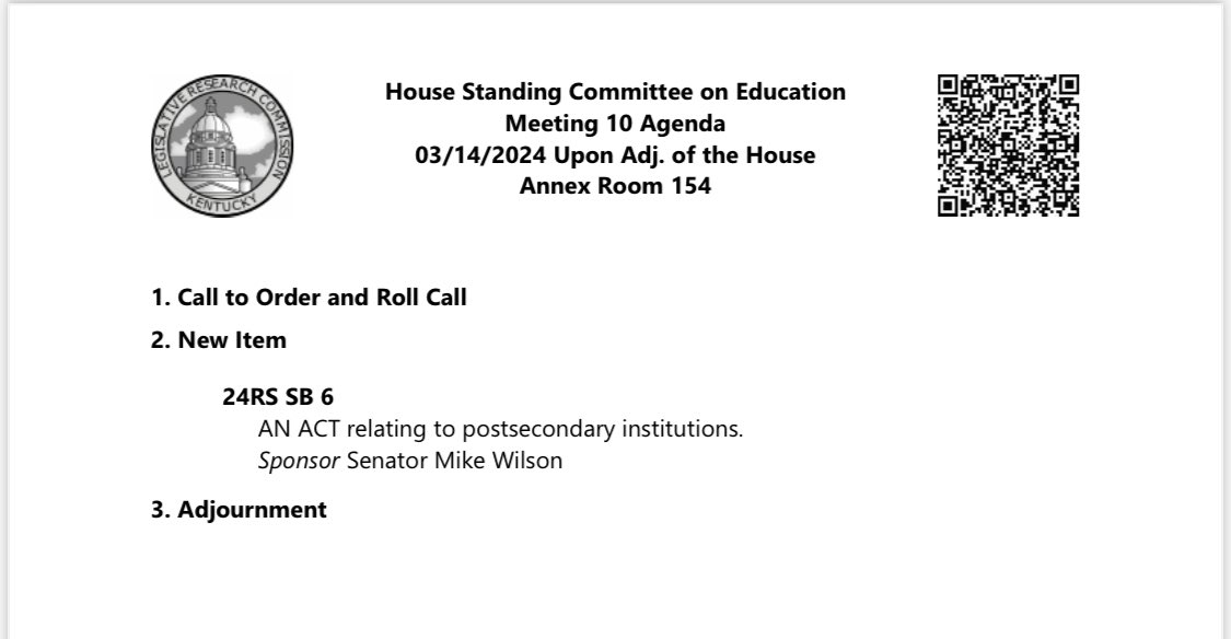 SB6, an anti-DEI in higher education bill, will be heard upon adjournment tomorrow.
<a href="/kyhousedems/">KY House Democrats</a> 
#teacherlegislator