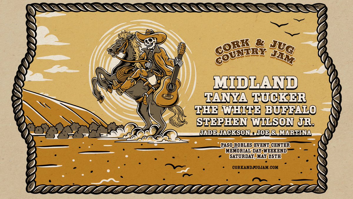 Paso Robles, tickets to Cork & Jug Country Jam are on sale now. We'll be comin' in hot on Saturday May 25. Get your ticket here corkandjugjam.com 🐊🐊🐊