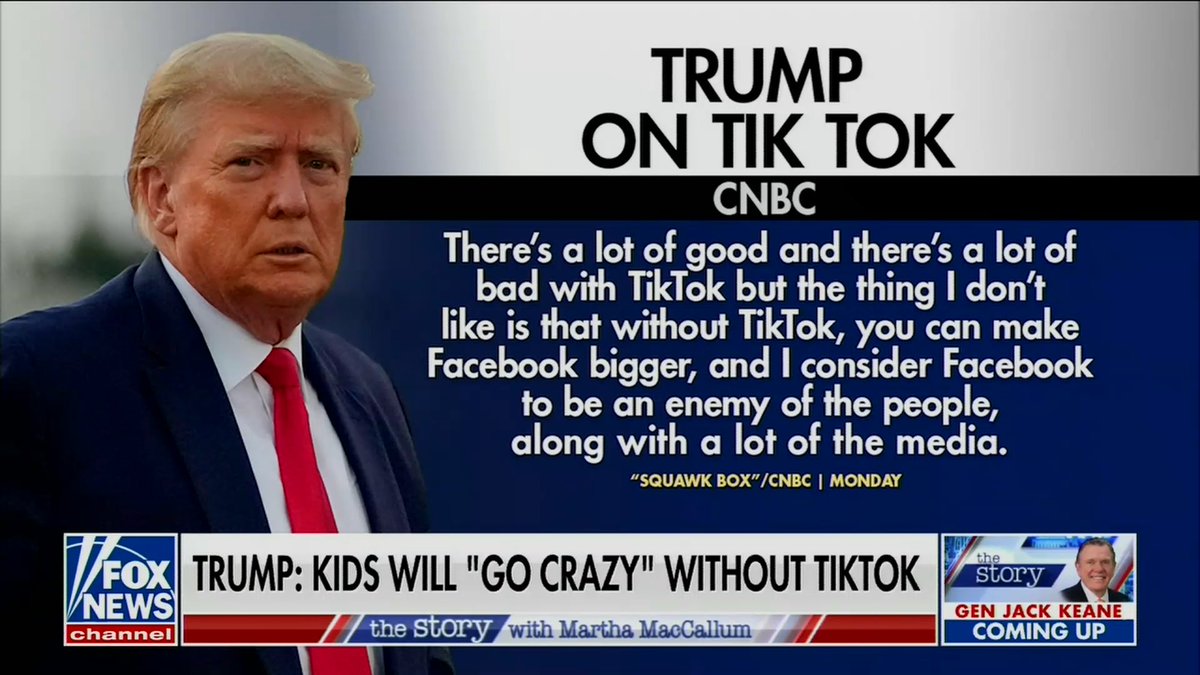 atrupar's tweet photo. Trump's position on TikTok is that he doesn't like Mark Zuckerberg. Completely unserious stuff. https://t.co/dyPKU2NGBl