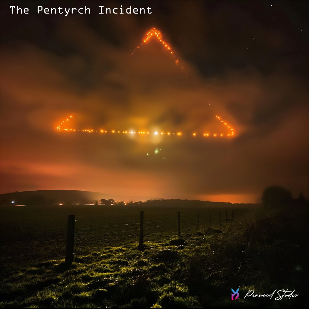 The Pentyrch Incident, reported in 2016 near Cardiff, Wales, involved multiple witnesses seeing strange lights and aircraft, leading to claims of a UFO crash and military retrieval operations. 🛸
 #UFOTwitter #PentyrchUFO #UFOs