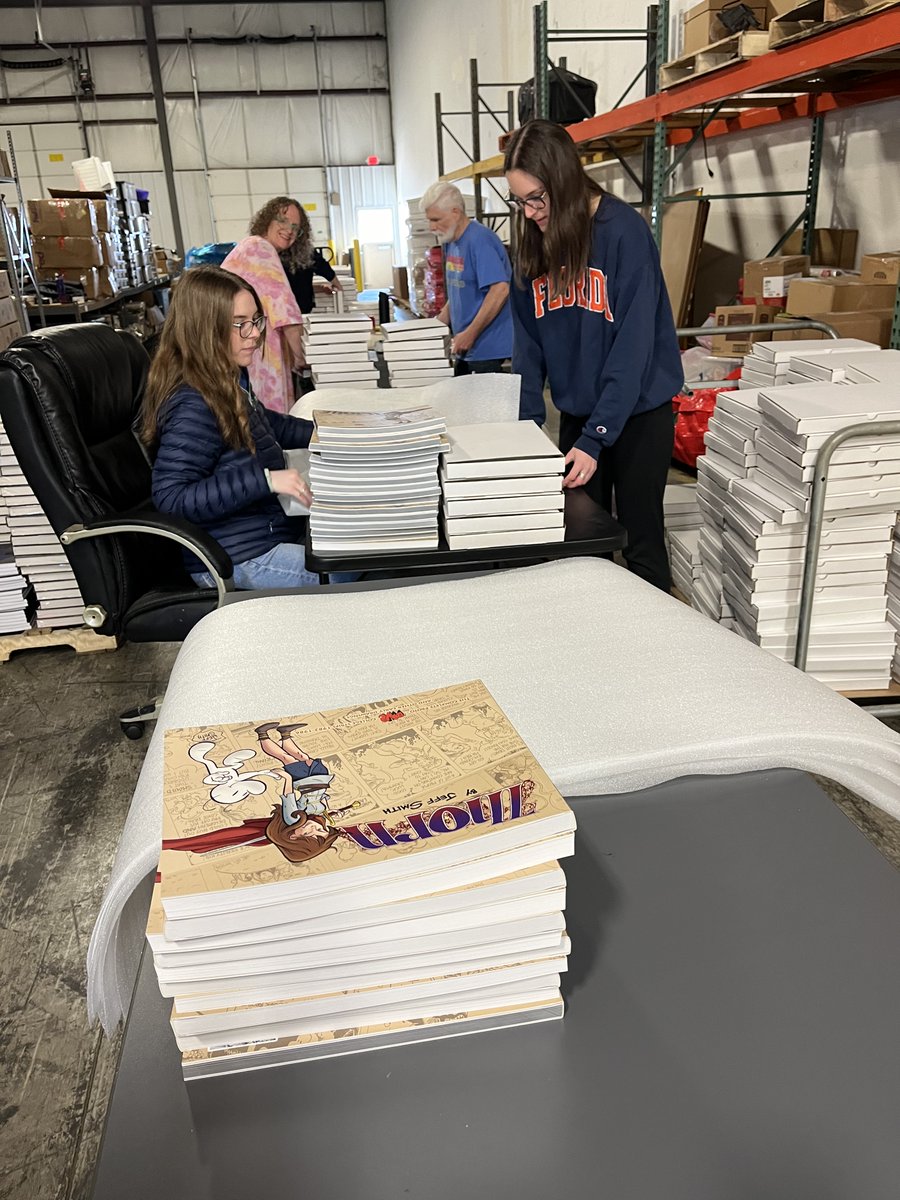 THORN Fulfillment Day 3 - How its Going! 900 orders boxed and ready to go out the door! Our fulfillment crew has been amazing! #comics #books #graphicnovels #bonecomics #jeffsmith #cartoonbooks #TUKI #RASL #THORN @jeffsmithsbone @cartoonbooksinc
