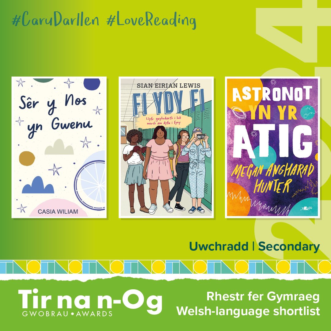 Cyngor Llyfrau Cymru (@llyfraucymru) on Twitter photo 🎉Y teitlau sydd wedi dod i’r brig yng nghategoriuwchradd Gwobrau Tir na n-Og 2024 yw:
🔹Sêr y Nos yn Gwenu - Casia Wiliam (Y Lolfa)
🔹Fi Ydy Fi - Sian Eirian Lewis (Y Lolfa)
🔹Astronot yn yr Atig - Megan Angharad Hunter (Y Lolfa)
#TNNO2024 | <a href="/CILIPinWales/">CILIP Cymru Wales 🏴</a> 🎉Y teitlau sydd wedi dod i’r brig yng nghategoriuwchradd Gwobrau Tir na n-Og 2024 yw:
🔹Sêr y Nos yn Gwenu - Casia Wiliam (Y Lolfa)
🔹Fi Ydy Fi - Sian Eirian Lewis (Y Lolfa)
🔹Astronot yn yr Atig - Megan Angharad Hunter (Y Lolfa)
#TNNO2024 | <a href="/CILIPinWales/">CILIP Cymru Wales 🏴</a>