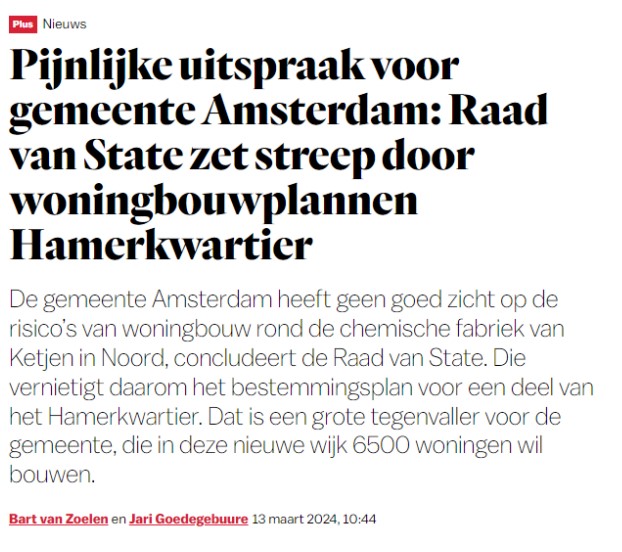 Pijnlijke uitspraak voor de gemeente Amsterdam en nare tegenvaller voor de woningbouwcijfers in Amsterdam. @CDAAmsterdam waarschuwde bij monde van @DiederikBoomsma al jaren: Luister naar de bedrijven in het gebied. Amsterdam heeft #Maakindustrie nodig! >> cda.nl/noord-holland/…