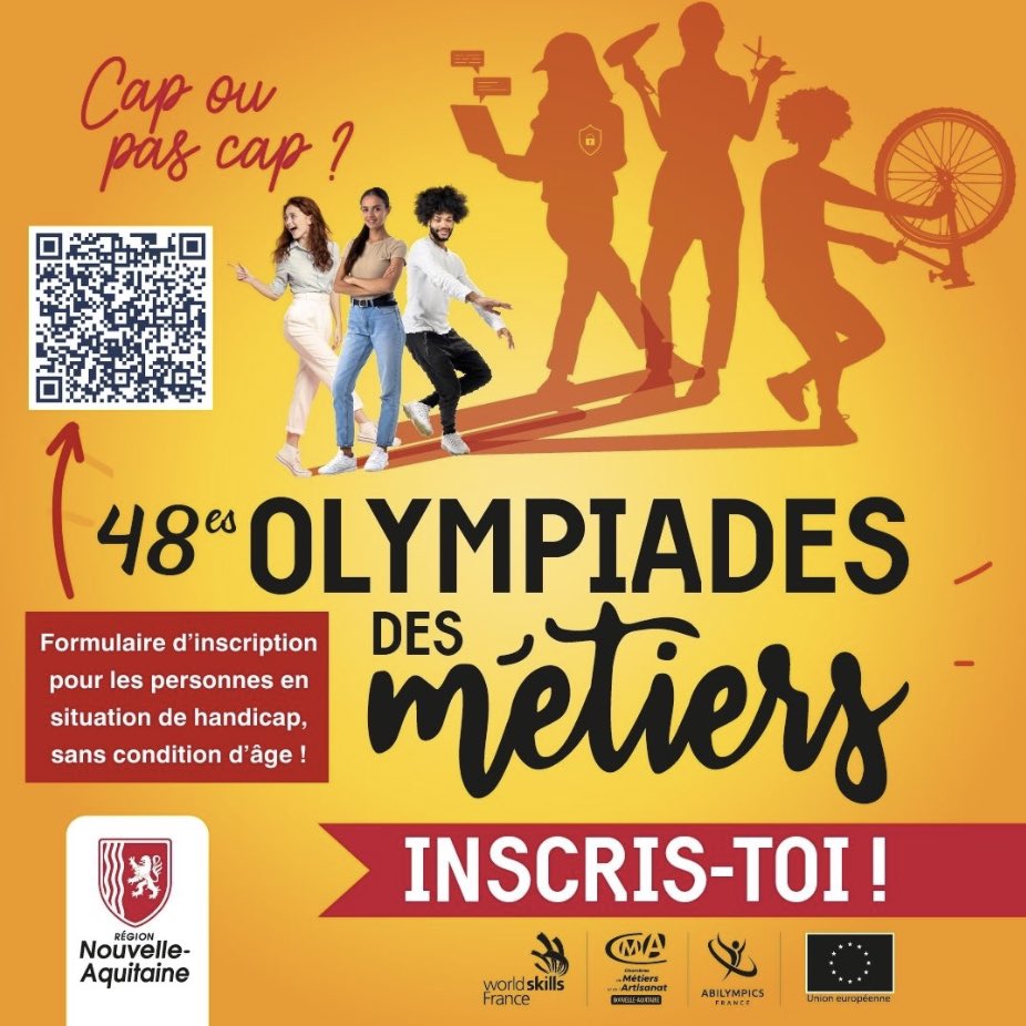 AbilympicsFR's tweet photo. C'EST LA DERNIÈRE LIGNE DROITE 🚨

Il vous reste moins de 48 heures pour vous inscrire au parcours Worldskills France PLUS en Nouvelle-Aquitaine ! 📢

La région s’engage pour montrer que le talent et les compétences n’ont pas de limites 🏆 https://t.co/w9KJEDunvu