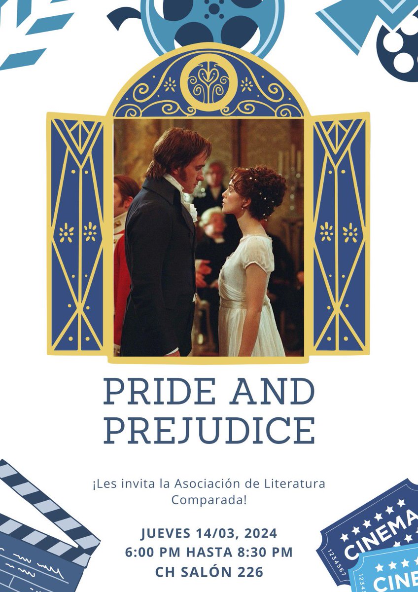 Mañana, jueves 14 de marzo, los invitamos a nuestro movie night para ver “Pride and Prejudice” en CH-226 a las 6:00pm

¡Los esperamos!