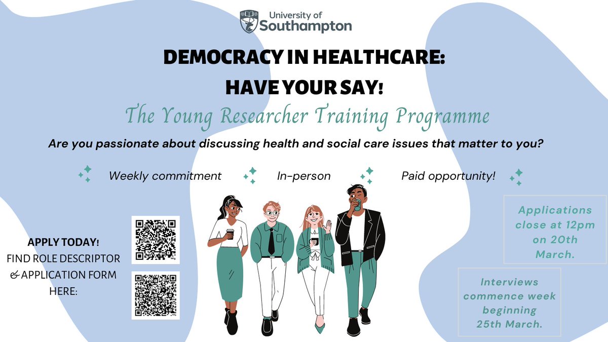 'Democracy in Healthcare: Have your say!' Applications now open - a paid opportunity for Y12 students. Find out how to identify and research health and social care issues that matter to you, and how to deal with them. Discover more: bit.ly/Role_Descriptor #Year12 #SixthForm