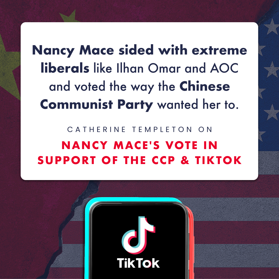 If I was in Congress, I would have voted to force Communist China to sell TikTok like the vast majority of Republicans. Nancy Mace sided with extreme liberals like the ACLU, Ilhan Omar, and Alexandria Ocasio-Cortez and voted the way the Chinese Communist Party wanted her to.…