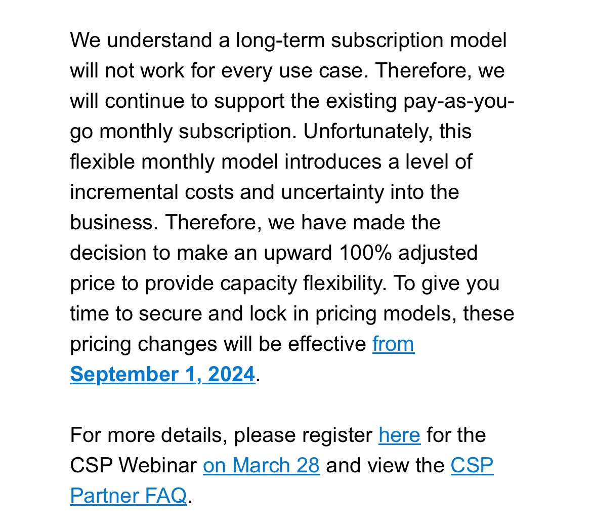 baygrove's tweet image. If i understood this email correct.
Citrix doing a 100% price increase in 6months :(

I wonder how many CSP will leave for AVD in the next 6months.