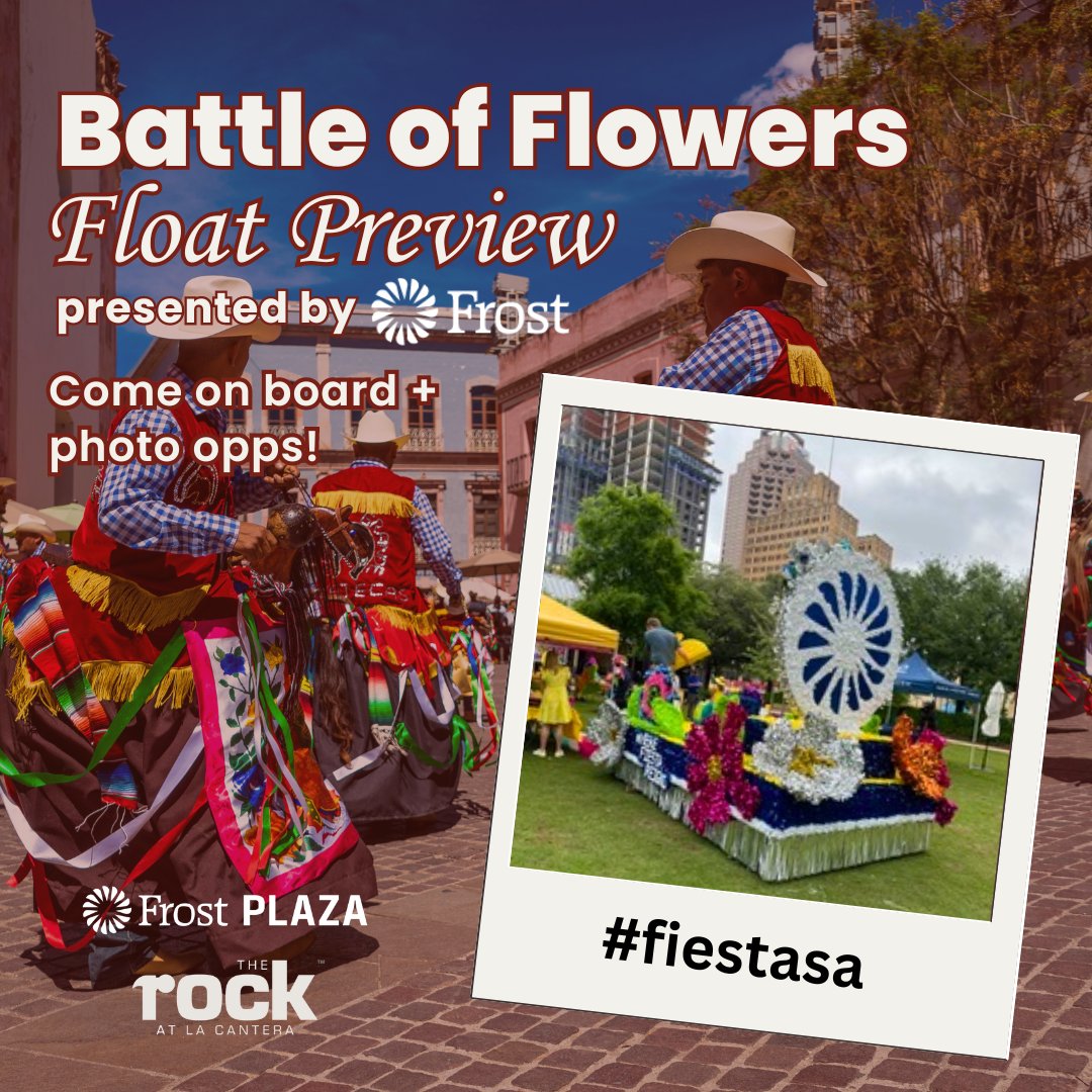 Let’s #fiesta San Antonio! Get an exclusive and up-close look at the Battle of Flowers Traveling Float presented by @frostbank! March 23, 11-3 1 Spurs Way Join us at 3pm for our Rock into Spring event – featuring kid's activities, a Spurs watch party, and George Birge concert!