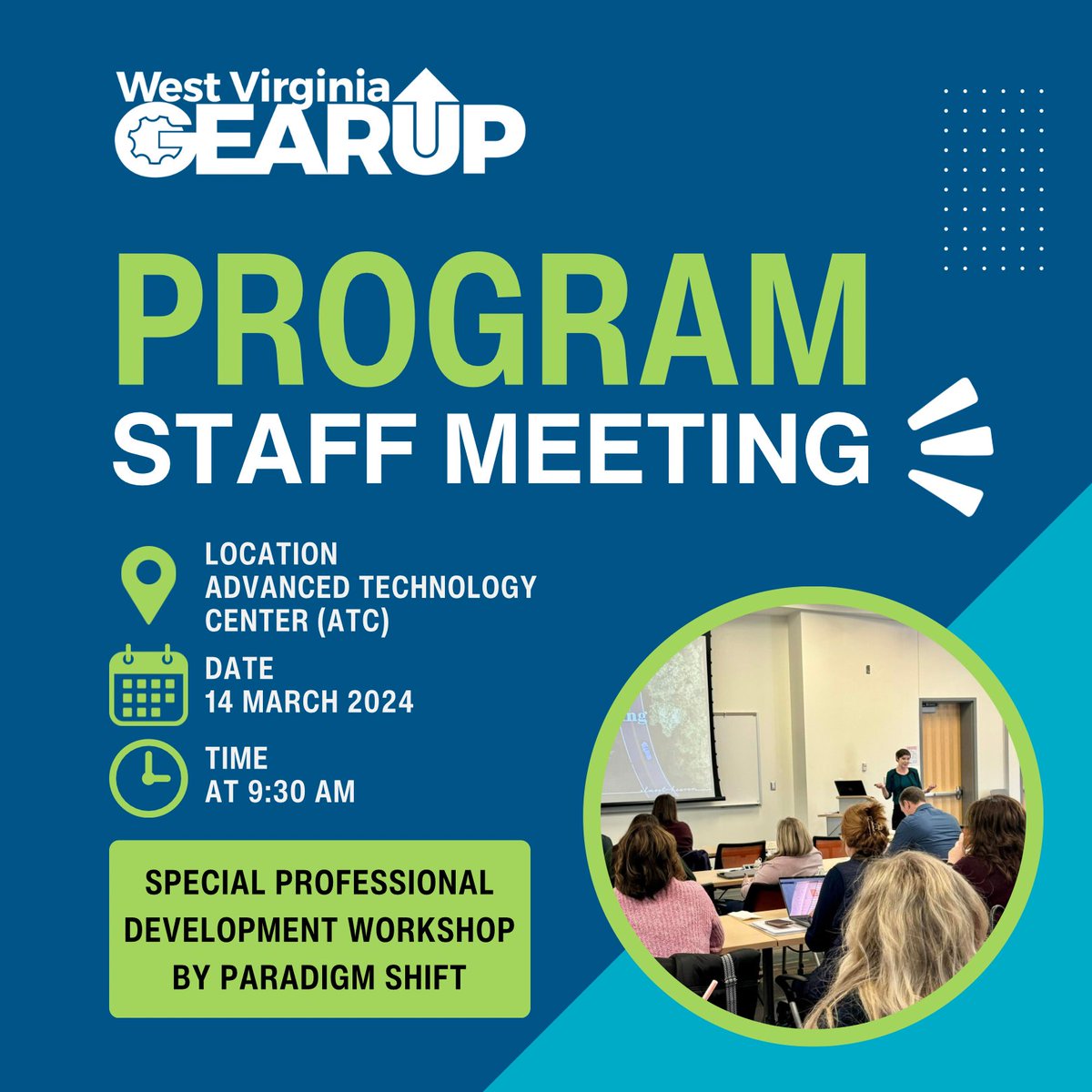We are excited for tomorrow’s Program Staff Meeting. We are especially thrilled to have Paradigm Shift join us for a special professional development seminar. See you tomorrow! #GEARUPworks