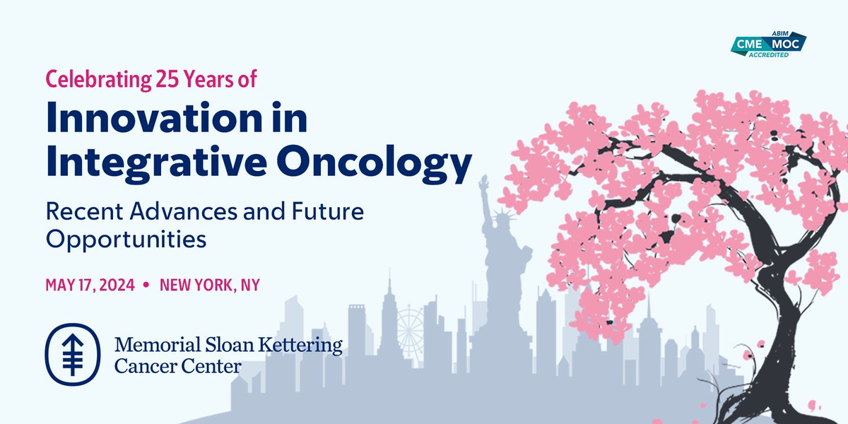 Excited to be a part of this one-day (May 17) conference focused on patient-centered integrative medicine advances in exercise, nutrition, acupuncture, massage, meditation, yoga, & music therapy in cancer! Registration/details: bit.ly/IntegrativeOnc… #MSKIntegrativeOncCME