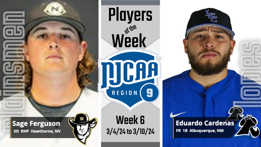 Region 9 Baseball announced the Players of the Week for week 5 – Congratulations to 'Pitcher of the Week' Sage Ferguson from @NJC_Athletics and 'Player of the Week' Eduardo Cardenas from @LamarCCBaseball - read more at region9athletics.com/general/2023-2…