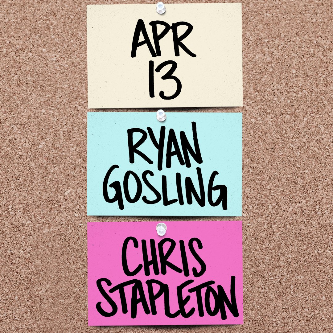 nbcsnl's tweet image. APRIL 6 
Kristen Wiig 
Raye 

APRIL 13 
Ryan Gosling 
Chris Stapleton