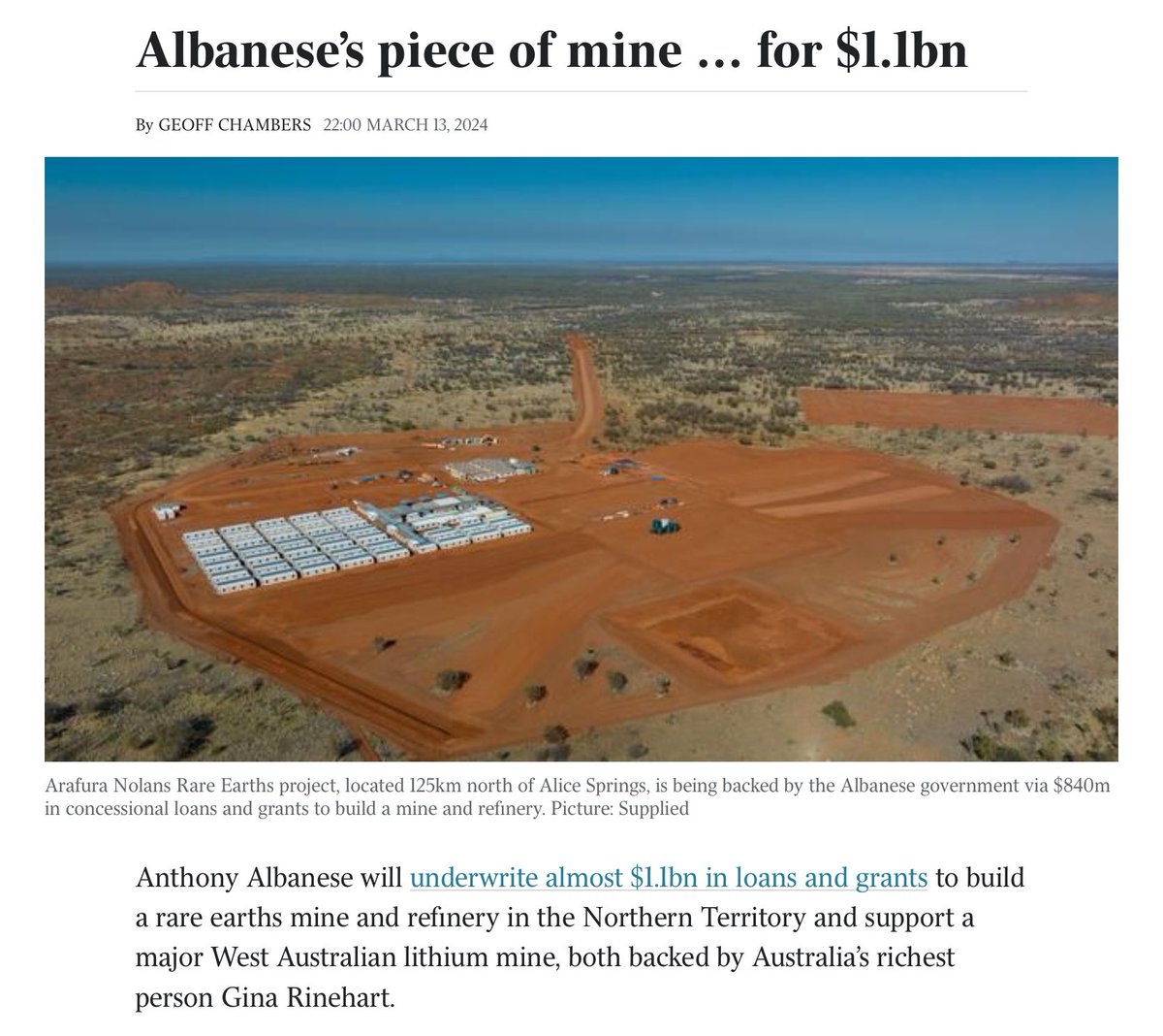 Rex Patrick (@mrrexpatrick) on Twitter photo An equity stake and a seat on the board please <a href="/AlboMP/">Anthony Albanese</a>, not giveaway grants! And where is the plan for value-add taking place here in Australia rather than just making our country a bigger and better quality quarry? 🤷♂️ #auspol An equity stake and a seat on the board please <a href="/AlboMP/">Anthony Albanese</a>, not giveaway grants! And where is the plan for value-add taking place here in Australia rather than just making our country a bigger and better quality quarry? 🤷♂️ #auspol