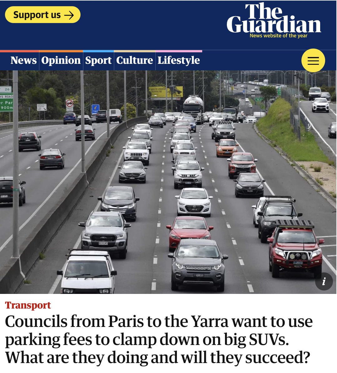 A month ago Paris voted to triple parking rates for SUVs. Now the idea has spread around the world, to Melbourne. 

The city council in Yarra, a part of Melbourne, has voted unanimously to consider adopting weight-based parking fees.

amp-theguardian-com.cdn.ampproject.org/c/s/amp.thegua…