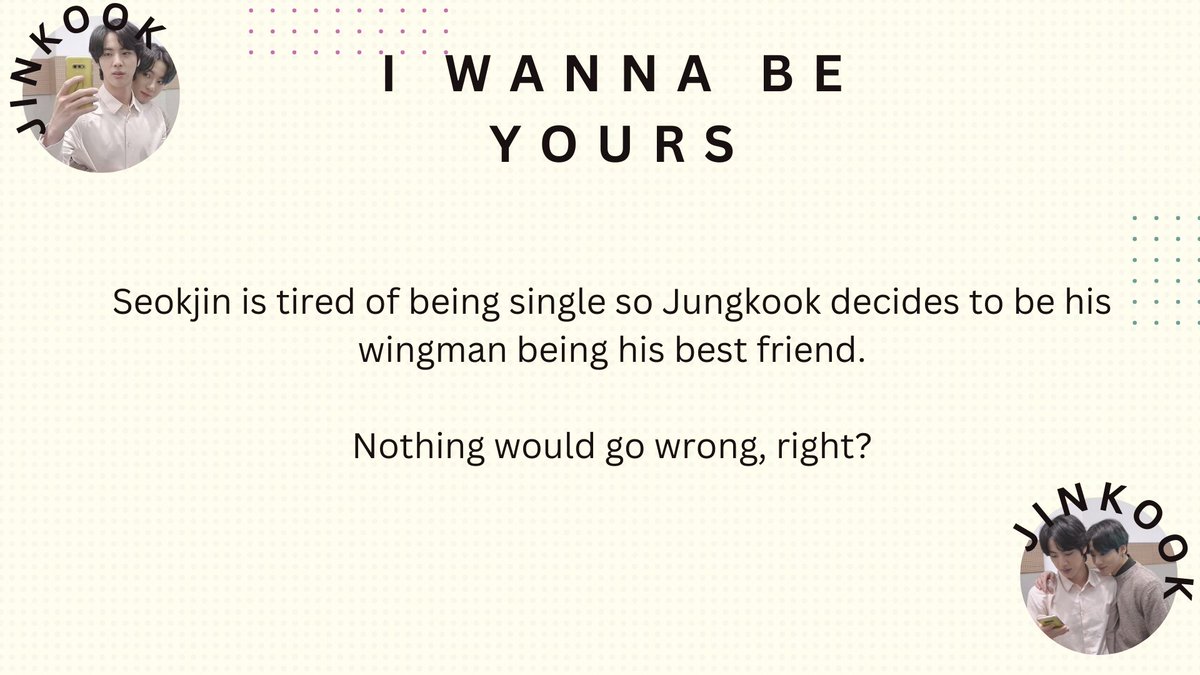 jinkookabo's tweet photo. 🐹 I wanna be yours

🐰 Teen And Up Audiences

🐹 Ongoing

🐰 Friends to Lovers, Jeon Jungkook &amp; Kim Seokjin | Jin are Best Friends

🐹 https://t.co/1dP5OgKCFC https://t.co/F2yMiUleSL