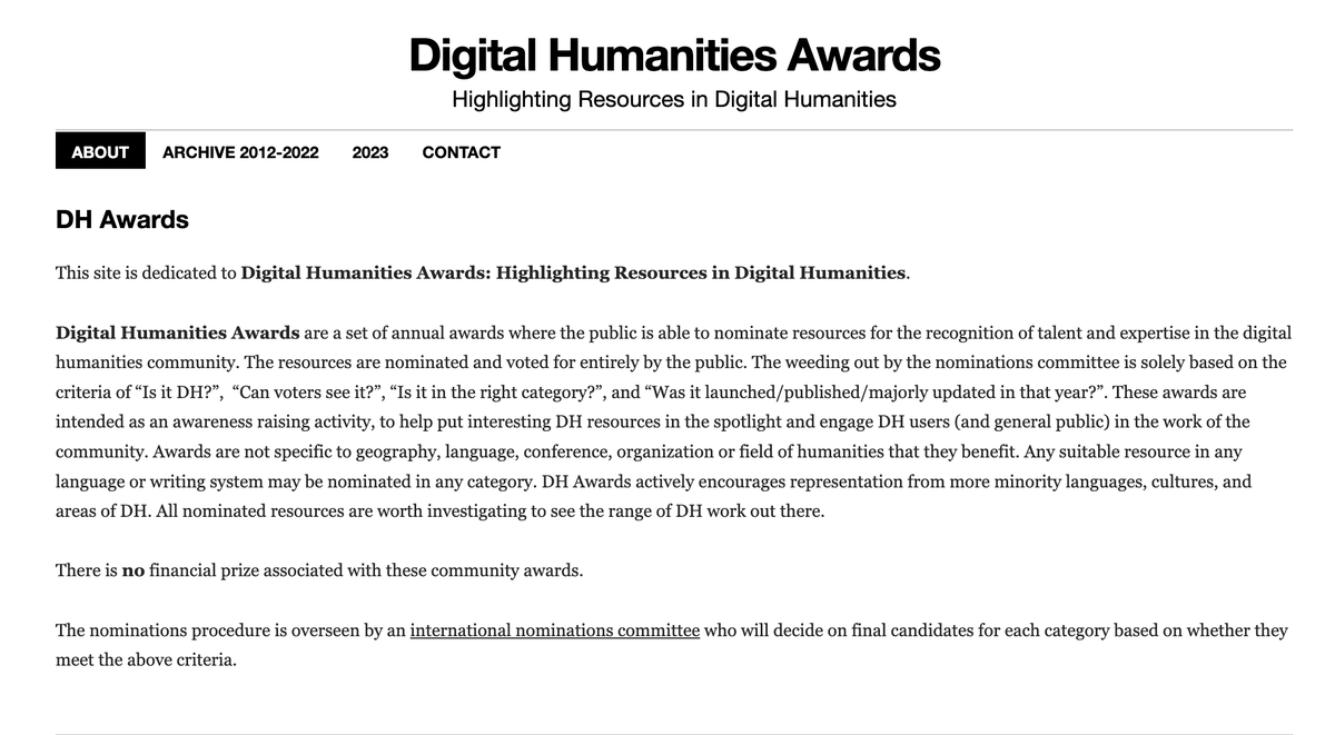 I'm sooo honoured to have my reverse engineering Alexa article (@DHQuarterly issue 17.2) nominated for 'Best DH Short Publication' by the 2023 Digital Humanities Awards. If you'd like to vote by March 30 (doesn't have to be for me!), here's the link: dhawards.org/dhawards2023/v…